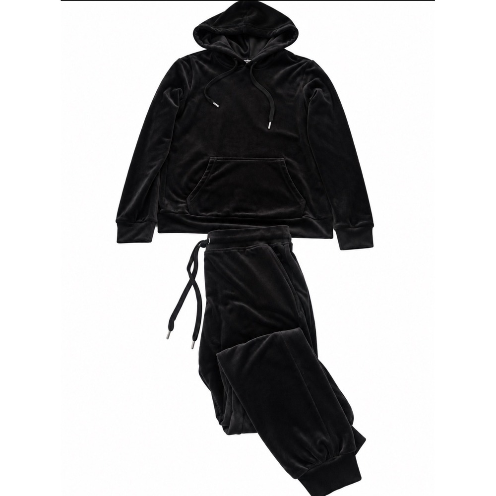 Dolce Vida Black Velour Tracksuit Set Hoodie and Joggers Small
